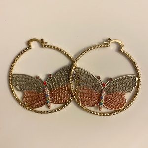 Gold Plated  Butterfly Hoop Earrings